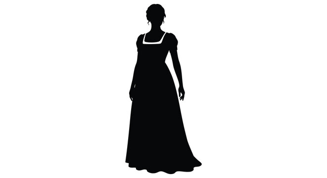 Elegant Silhouette of a Woman in a Long Dress Standing Gracefully