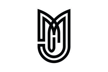 Black and white abstract logo design with letter m and j intertwined shape