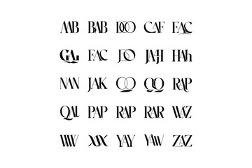 Display of various three letter combinations in a stylized black font © Aqib