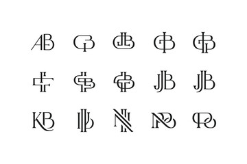 Collection of fifteen unique lettermark logos on a white background design