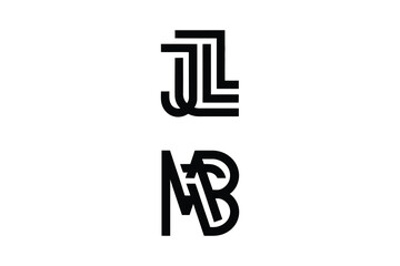 A graphic design featuring stylized overlapping letters jl and mb in black ink