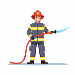 Fototapeta premium Firefighter Extinguishing Fire with Water Hose Professional Emergency Services and Safety Concept