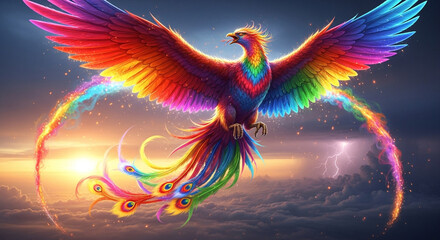Colorful phoenix bird illustration mythical creature fantasy art phoenix rising phoenix artwork rainbow phoenix