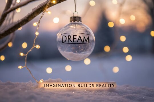 Clear Christmas Ornament with Dream Inscription Against Soft Background