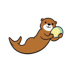 Vector art of adorable cartoon otter holding a ball