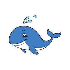 Vector art of happy cartoon blue whale spouting water