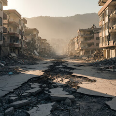 Devastating earthquake damage to crumbling infrastructure in urban areas natural disaster aftermath aerial view