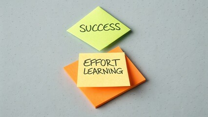 Close Up of Sticky Notes with Words Indicating Effort Learning and Success