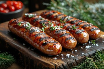 Grilled sausages seasoned with herbs and spices.