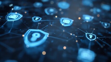 Digital Network Cybersecurity Concept with Glowing Shield Icons for Data Protection, Global Internet Privacy, and Secure Technology - Powered by Adobe