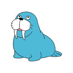 Vector art of cute cartoon walrus with tusks