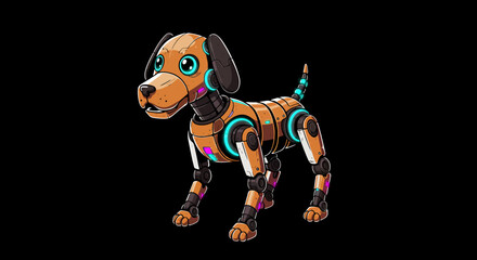 Cartoon Robotic Dog with Glowing Accents and Metal Body.