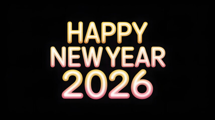 Obraz premium Fireworks forming golden shiny Happy New Year 2026 lettering animation. Christmas celebration concept. Animated text with sparkling effects