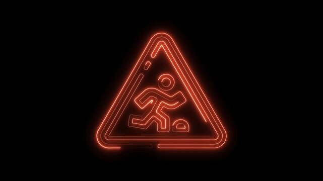 Slippery surface neon sign animation warning hazard pedestrian danger animated graphic isolated on black