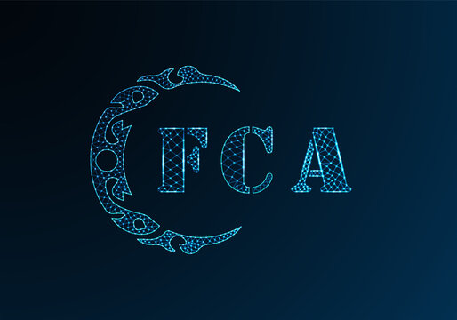 Low poly letter logo FCA design. FCA letter logo low poly vector design on blue color gradient background. FCA logo low poly design