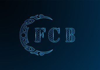 Low poly letter logo FCB design. FCB letter logo low poly vector design on blue color gradient background. FCB logo low poly design