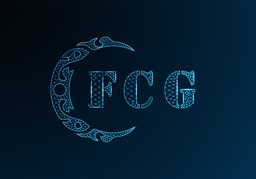 Low poly letter logo FCG design. FCG letter logo low poly vector design on blue color gradient background. FCG logo low poly design