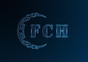 Low poly letter logo FCH design. FCH letter logo low poly vector design on blue color gradient background. FCH logo low poly design