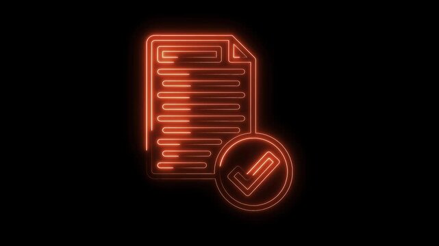 Neon document approved animation on black background confirmation and validation process