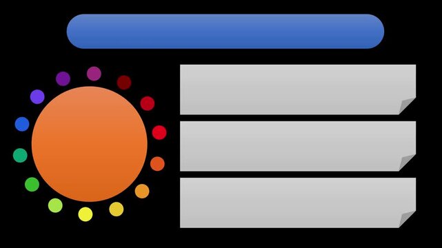 3 component infographic template with rotating colored balls animation