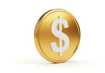 Gold coin with dollar sign isolated on white background