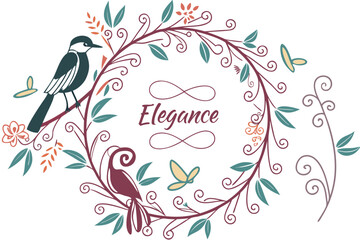 Elegant Hand-Drawn Floral Wreaths with Botanical Leaves and Flowers – Vintage Decorative Frame Illustration
