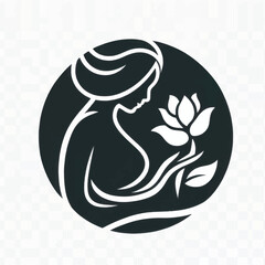 Elegant silhouette of a woman holding a beautiful lotus flower in a serene pose.