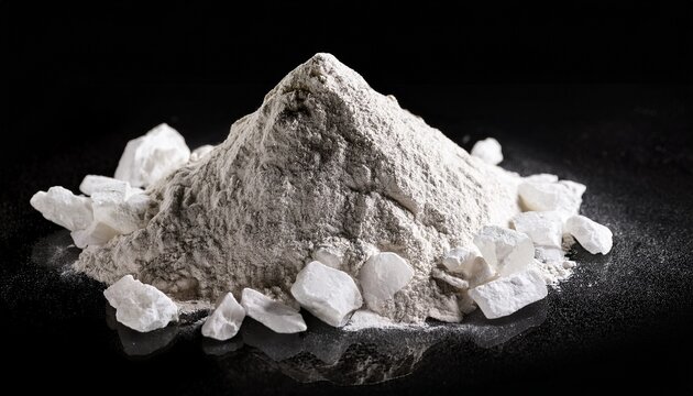 Zeolite Mesolite Raw Powder On Black Background