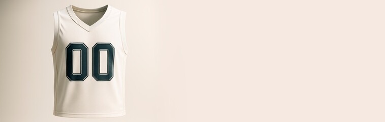 Sports jersey mockup with number 00 displayed on clean light background with copyspace for design or branding concept presentation template. Ai generative