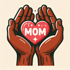 Graphic illustration of hands carefully holding a heart for Mom.