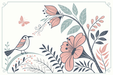 Elegant Hand-Drawn Floral Wreaths with Botanical Leaves and Flowers – Vintage Decorative Frame Illustration
