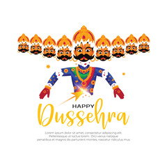 Traditional dussehra festival card with ravan and bow arrow