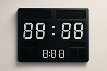 Blank digital scoreboard mockup with white digits on a clean wall background, ideal for sport branding, layout, or creative display concepts. Ai generative