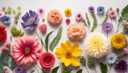 Colorful Floral Illustration Of Various Flowers On Light Background
