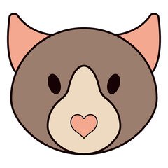 Cute cartoon bear face icon with heart nose illustration