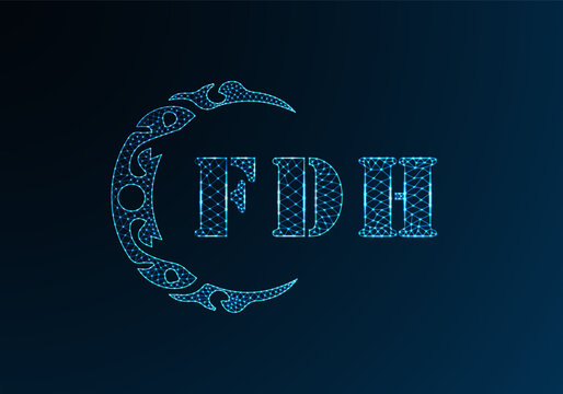 Low poly letter logo FDH design. FDH letter logo low poly vector design on blue color gradient background. FDH logo low poly design