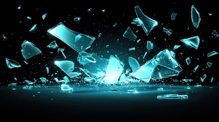 Shattered Reality: An Abstract Representation of Broken Glass in Teal Light