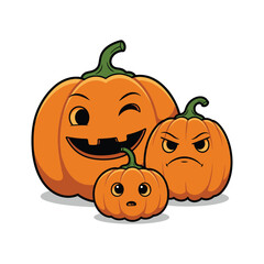 Cartoon Halloween pumpkins with different facial expressions vector illustration for holiday decoration isolated on white background
