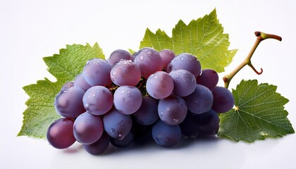 Photo Of Some Grapes With Leaves Isolated On White
