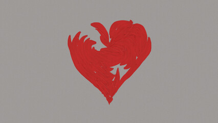 Unfinished painted red heart with bold brush strokes on gray background