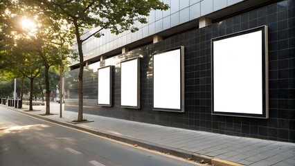 Showcase your brand's vision with these modern billboards on a vibrant street, perfect for eye-catching advertising campaigns and impactful marketing strategies