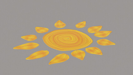 Hand painted yellow sun with textured brush strokes on gray background