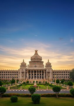 Majestic Vidhana Soudha building in Bangalore India at twilight hour