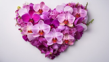 Heartshaped Floral Arrangement Of Purple And Pink Orchids Isolated On Transparent Background