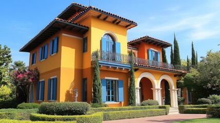 Mediterranean Dream House: Sun-Kissed Villa with Blue Shutters