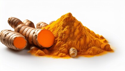Fresh Turmeric Roots Isolated On White Background An Ingredient For Healthy Food