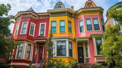 Obraz premium Vibrant Colored Victorian Row Houses