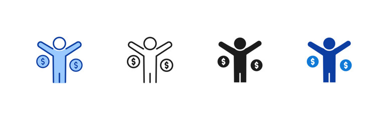 Financial Freedom icon set containing line, blue and glyph style vector icons