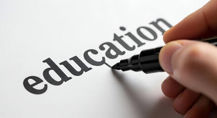 Conceptual close-up of a hand writing the word 'Education' with a black marker, highlighting the importance of learning, knowledge, and academic development.
