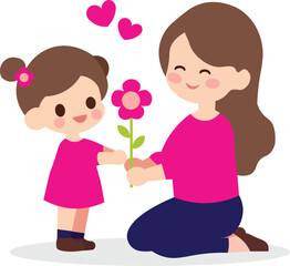 teacher, teacher illustration, child with teacher, girl giving flower, student with teacher, teacher appreciation, education, school, schoolgirl, classroom, learning, flat design, cute illustration